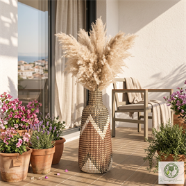 Markala El Yapımı Deniz Sazı Vazo 20x48 cm Doğal Seagrass Dekoratif Boho Vazo