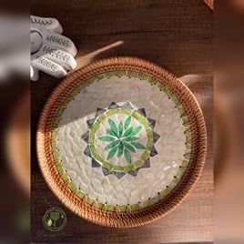 Renesse Home Arya El Yapımı Sedefli Rattan Tepsi – Doğal Rattan Servis Tepsisi, Sedef Mozaik Dekoratif Sunum Tepsisi, Bohem ve Premium Ev Dekoru