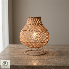 Ruwa El Yapımı Rattan Masa Lambası – Doğal Rattan Abajur Bohem Dekoratif Gece Lambası