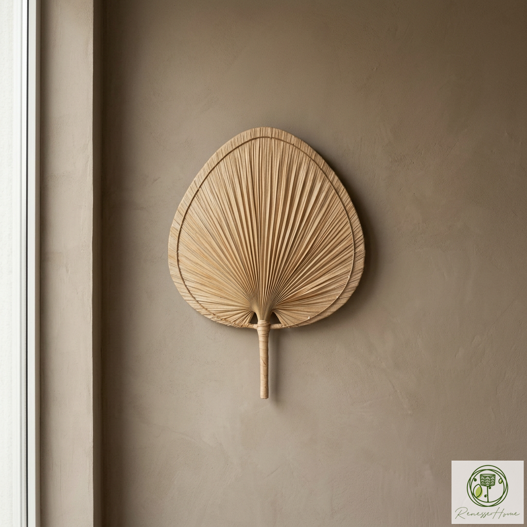 Liberya El Yapımı Palmiye Duvar Dekoru Küçük Boy Doğal Hasır Bohem Duvar Süsü