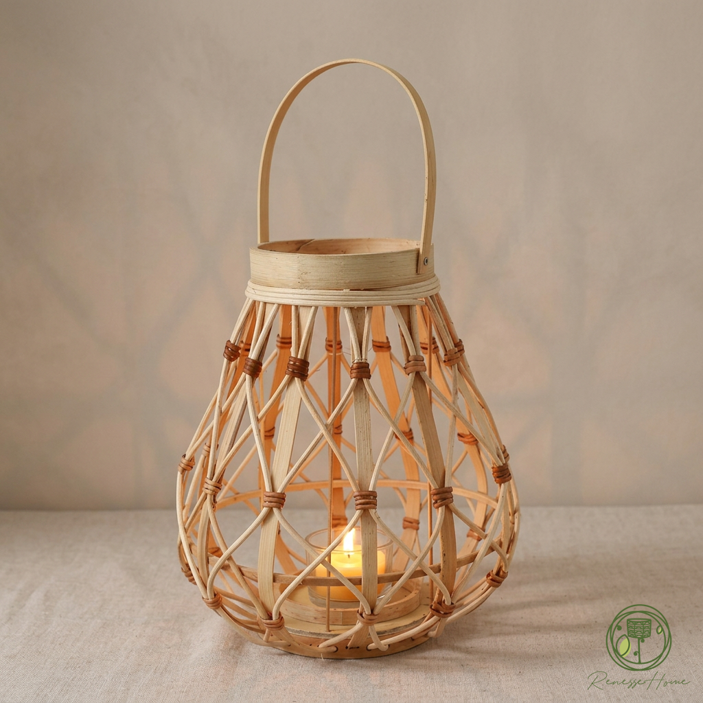 Lunsar El Yapımı Doğal Rattan Mumluk – Bohem Dekoratif Fener ve Mumluk