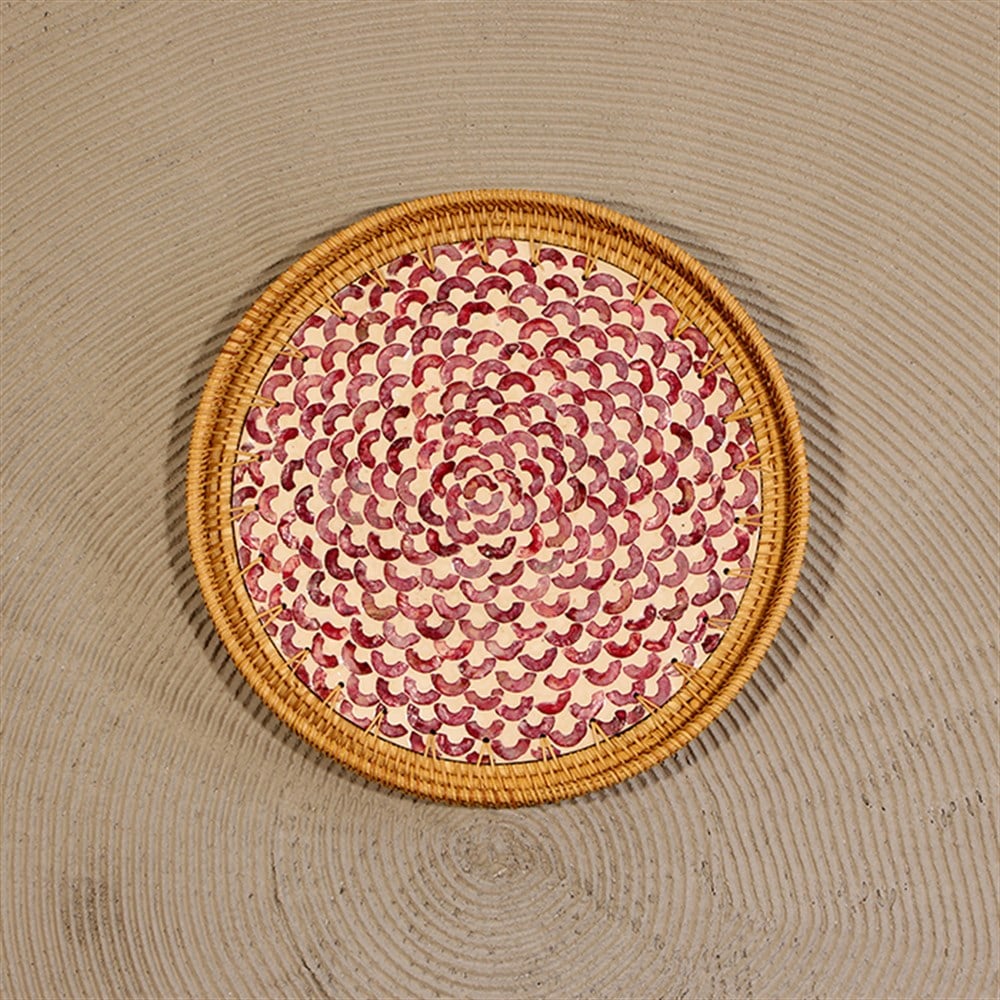 Minel Sedefli Rattan Tepsi