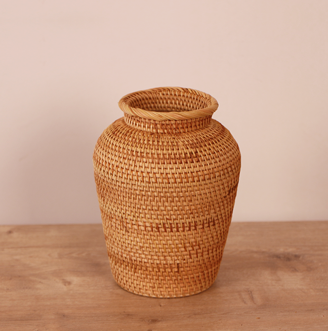 Zeyla El Yapımı Rattan Mini Vazo & Çiçeklik (16x20cm)