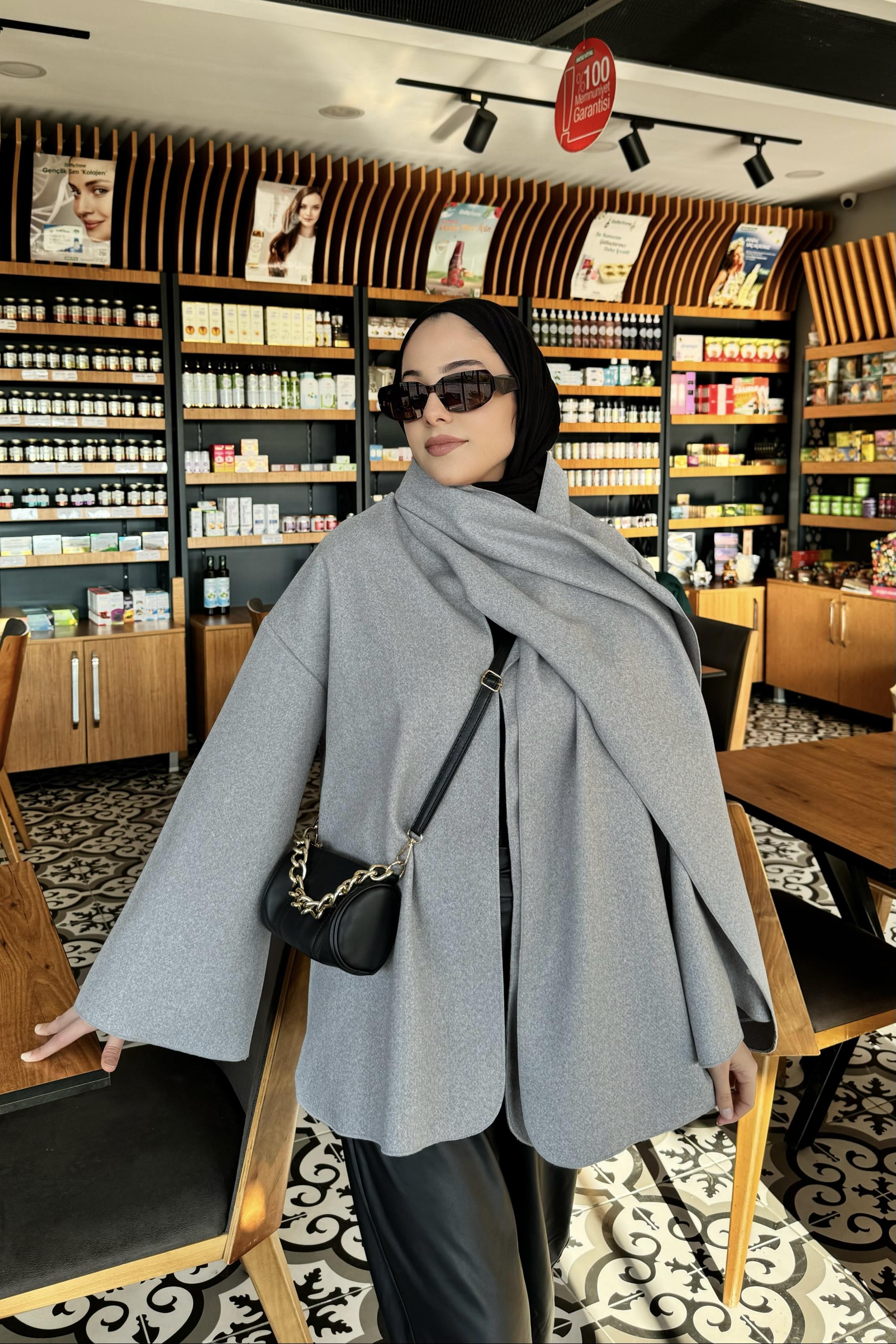 Atkılı Kaşe Ceket Gri