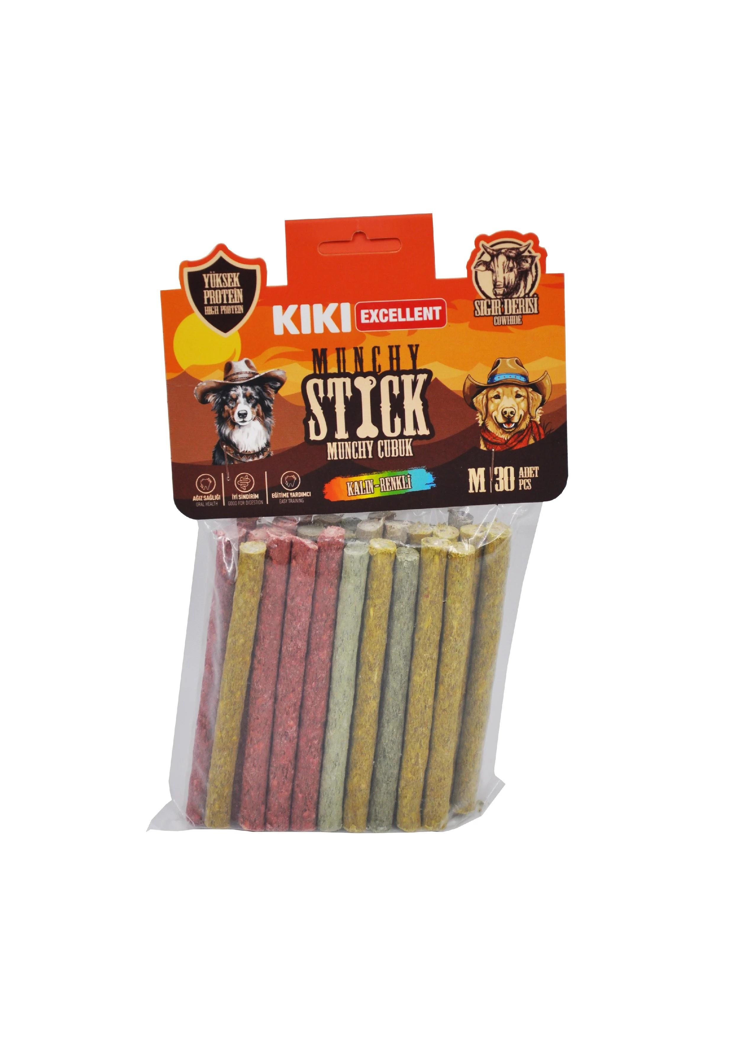 Kiki Excellent Sığır Derisinden Munchy Çubuk Kalın Renkli 30lu Paket