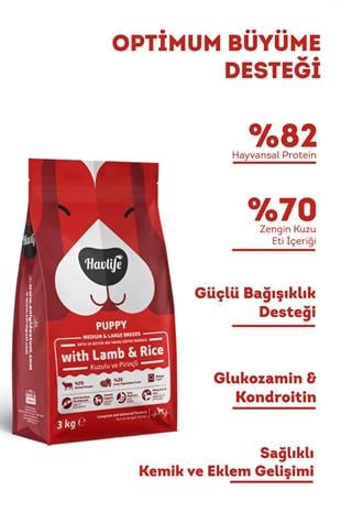 Havlife Orta ve Büyük Irk Kuzulu Yavru Köpek Maması 3 kg