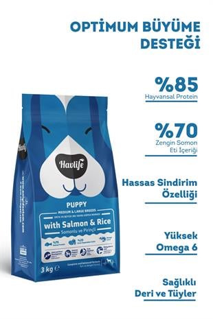 Havlife Orta ve Büyük Irk Somonlu Yavru Köpek Maması 3 kg