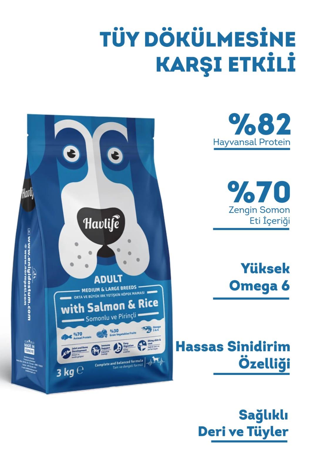Havlife Orta ve Büyük Irk Somonlu Yetişkin Köpek Maması 3 kg