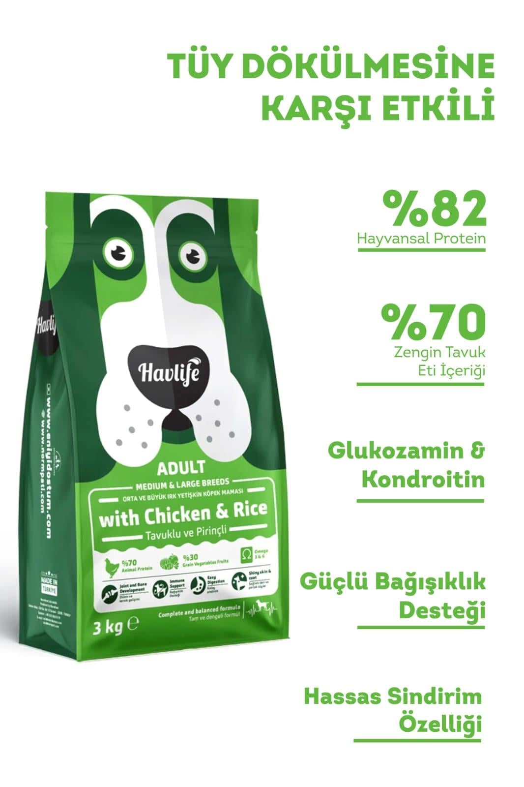 Havlife Orta ve Büyük Irk Tavuklu Yetişkin Köpek Maması 3 kg