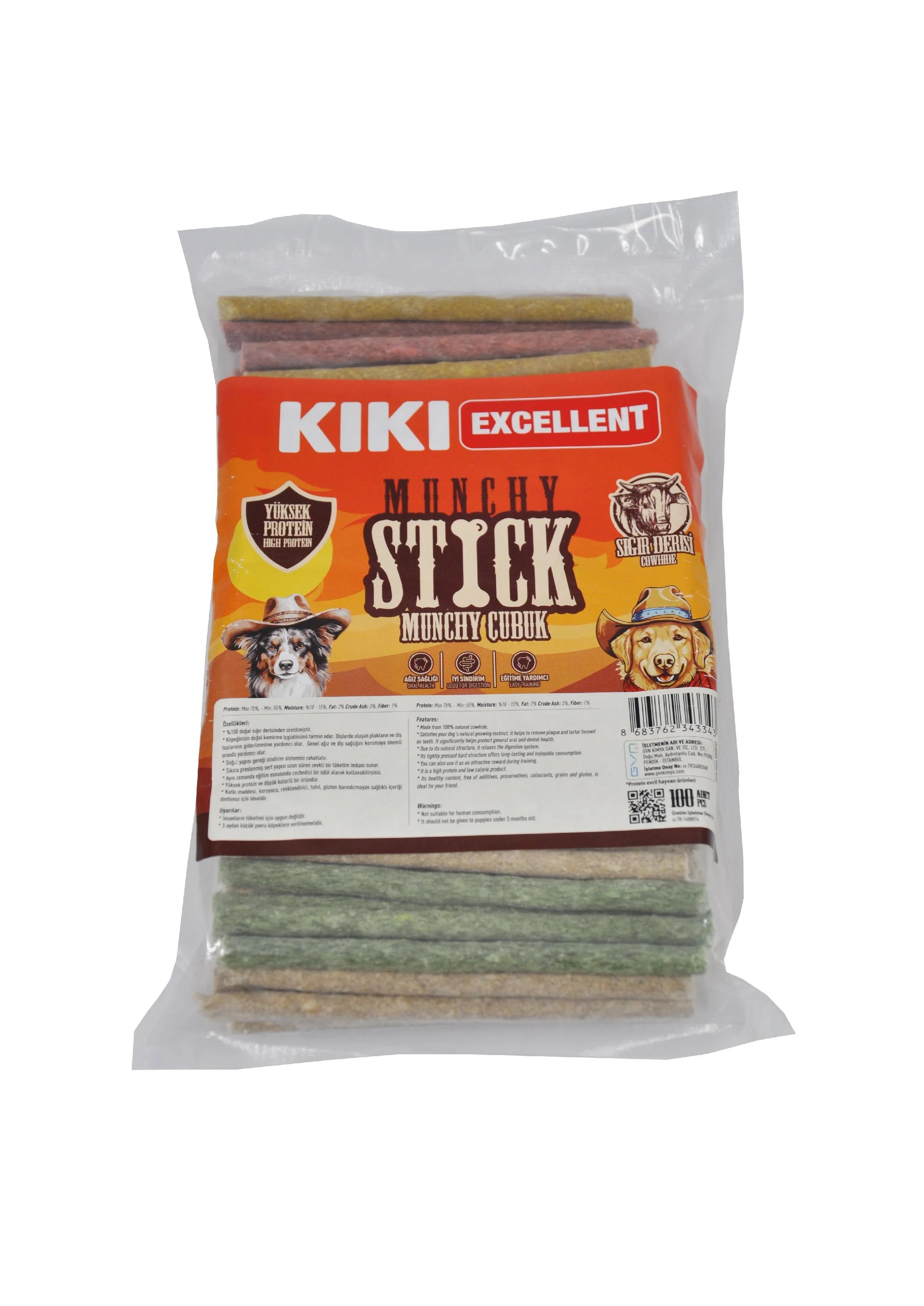 Kiki Excellent Sığır Derisinden Munchy Çubuk Kalın Renkli 100lü Paket