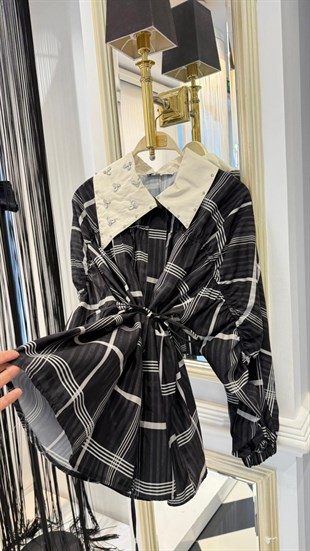 Ceket Yaka Taşlı Ekose Gömlek