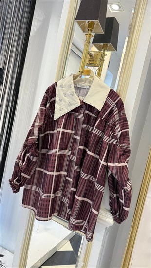 Ceket Yaka Taşlı Ekose Gömlek