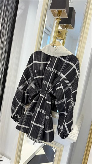 Ceket Yaka Taşlı Ekose Gömlek