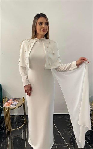 Pelerini Taşlı Kalem Elbise