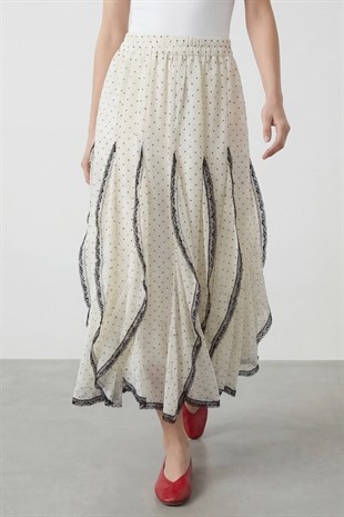 Volan Detay Şifon Etek