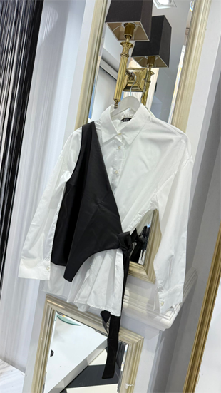 Yandan Bağlamalı Deri Detay Gömlek