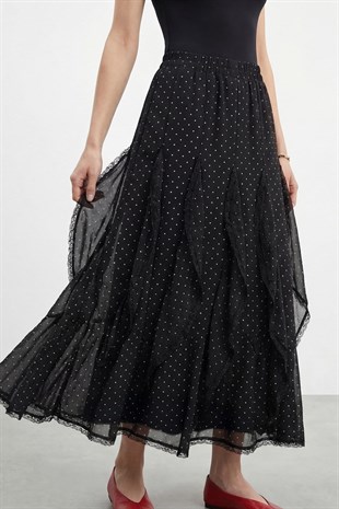 Volan Detay Şifon Etek