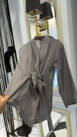 Kuşak Detaylı Keten Kimono