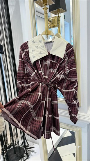 Ceket Yaka Taşlı Ekose Gömlek