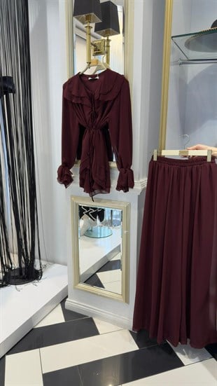 Volanlı Şifon Pantolonlu Takım