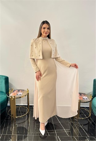 Pelerini Taşlı Kalem Elbise