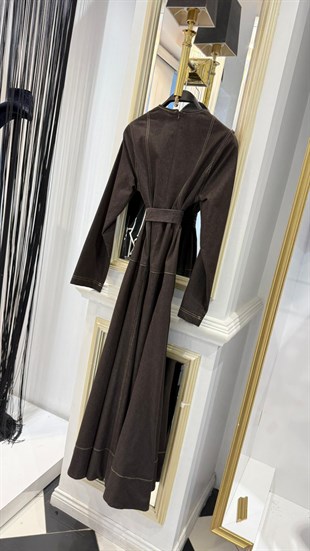 Düğme Detaylı Kot Gabardin Elbise 