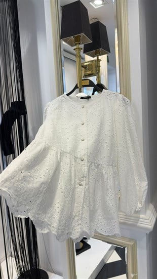 Dantel Detay Peplum Bluz