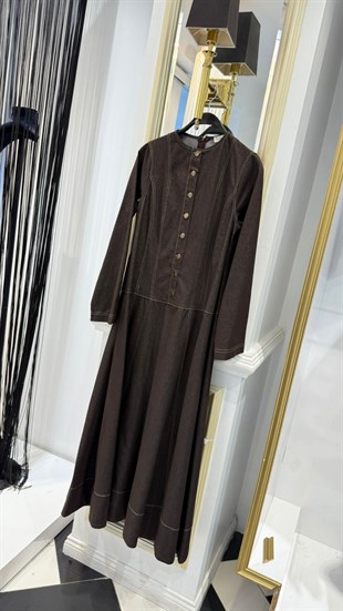 Düğme Detaylı Kot Gabardin Elbise 