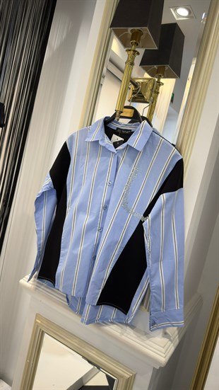 Çizgi Detay Yaka Taş Gömlek