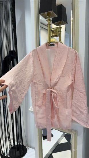 Kuşak Detaylı Keten Kimono