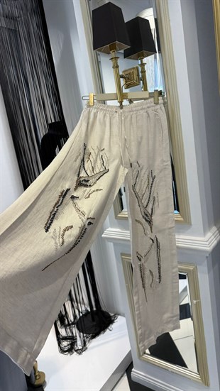 Keten İşlmeli Pantalon