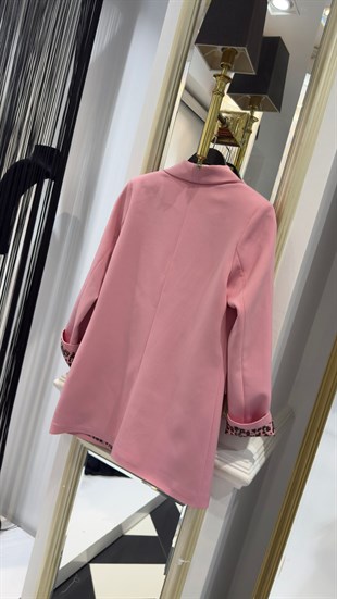 Yaka Astarı Leopar Blazer Ceket