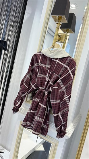 Ceket Yaka Taşlı Ekose Gömlek