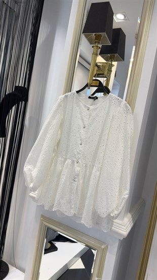 Dantel Detay Peplum Bluz