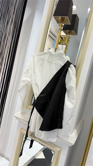 Yandan Bağlamalı Deri Detay Gömlek