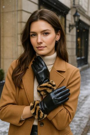 Kaplan Peluşlu Deri Eldiven