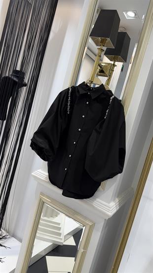 Taşlı Balon Kol Gömlek