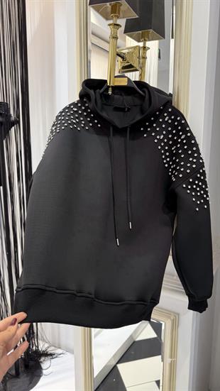 Taşlı Kapüşonlu Sweat