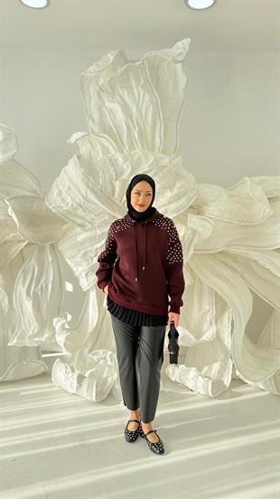 Taşlı Kapüşonlu Sweat