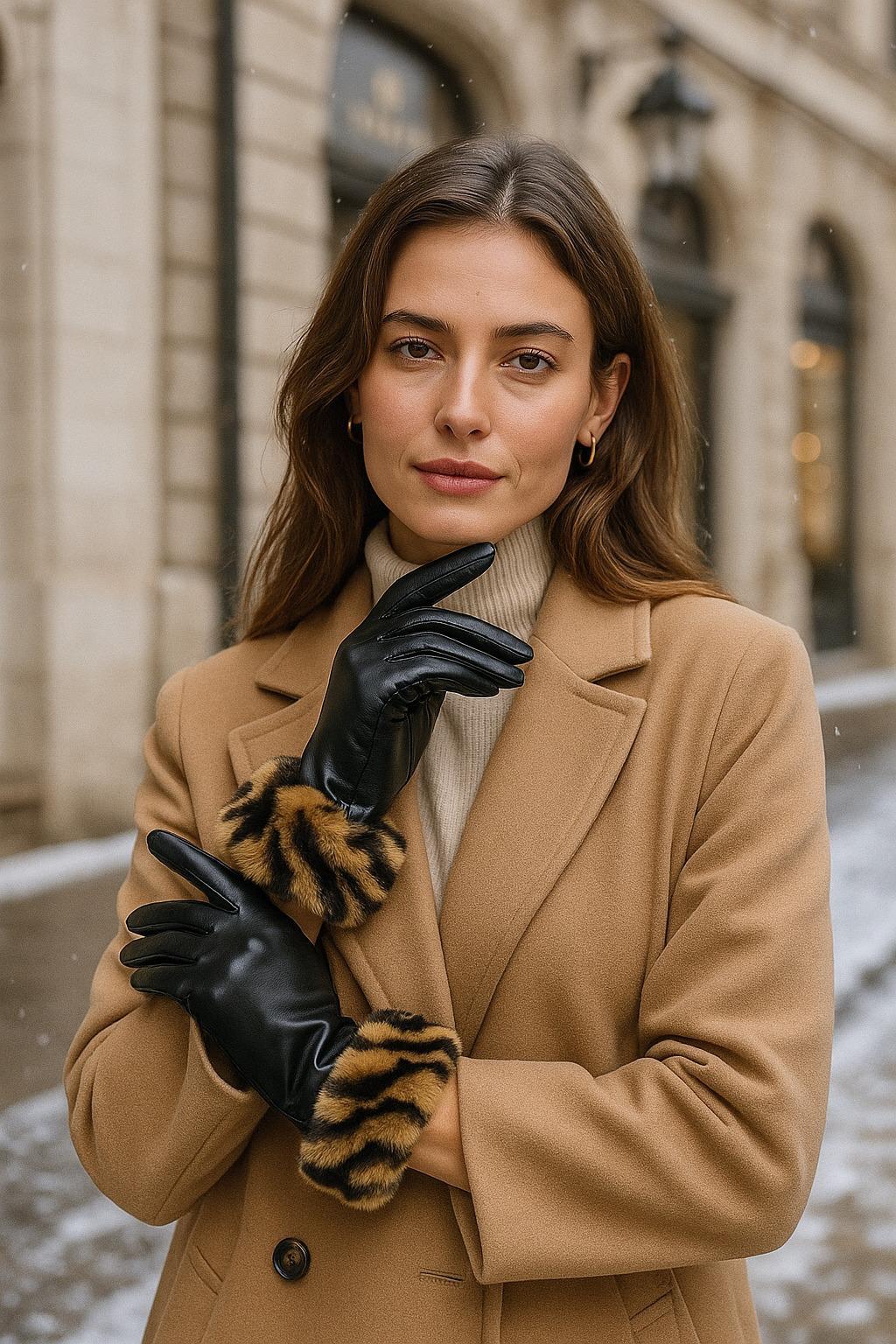 Kaplan Peluşlu Deri Eldiven