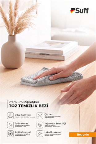 Suff 3lü Premium Mikrofiber Temizlik Bezi Seti 40x40 cm | Cam, Mobilya ve Genel Temizlik