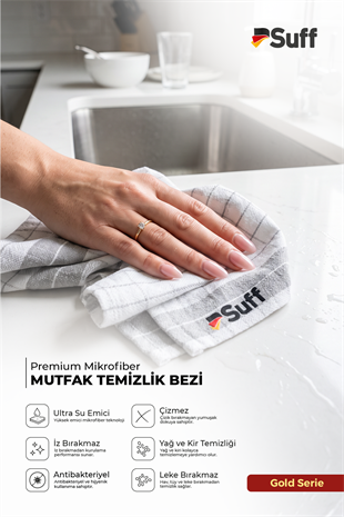 Suff Gold 5li Mikrofiber Mutfak Bezi Seti 60x40 cm 320 GSM Yüksek Emici İz Bırakmaz Temizlik Bezi (5 Renk)