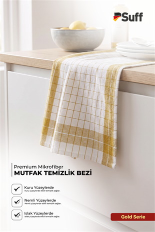 Suff Gold 5li Mikrofiber Mutfak Bezi Seti 60x40 cm 320 GSM Yüksek Emici İz Bırakmaz Temizlik Bezi (5 Renk)