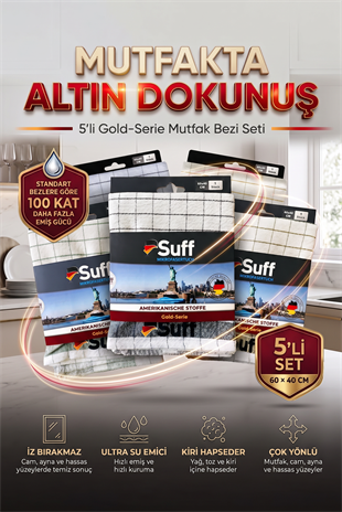 Suff Gold 5li Mikrofiber Mutfak Bezi Seti 60x40 cm 320 GSM Yüksek Emici İz Bırakmaz Temizlik Bezi (5 Renk)