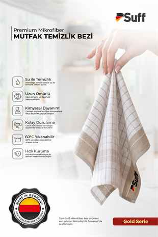 Suff Gold 5li Mikrofiber Mutfak Bezi Seti 60x40 cm 320 GSM Yüksek Emici İz Bırakmaz Temizlik Bezi (5 Renk)