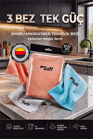 Suff Veilchen Magie Serie 3lü Mikrofiber Bez Seti İz ve Leke Bırakmayan Çok Amaçlı Mutfak Temizlik Bezi 60x40 cm