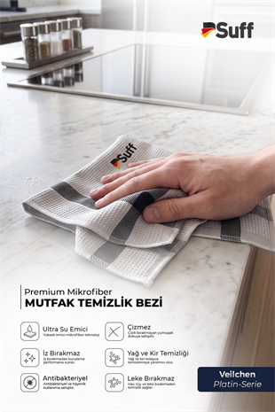Suff Veilchen Platin Serie 3lü Mikrofiber Bez Seti İz Bırakmaz Çizmez Premium Mutfak Temizlik Bezi 60x40 cm