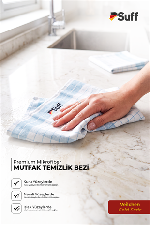 Suff Veilchen Gold Serisi Premium Mikrofiber 3lü Set 60x40 cm | Mutfak Temizlik Bezi İz ve Hav Bırakmayan Su Emici