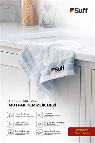 Suff Veilchen Gold Serisi Premium Mikrofiber 3lü Set 60x40 cm | Mutfak Temizlik Bezi İz ve Hav Bırakmayan Su Emici