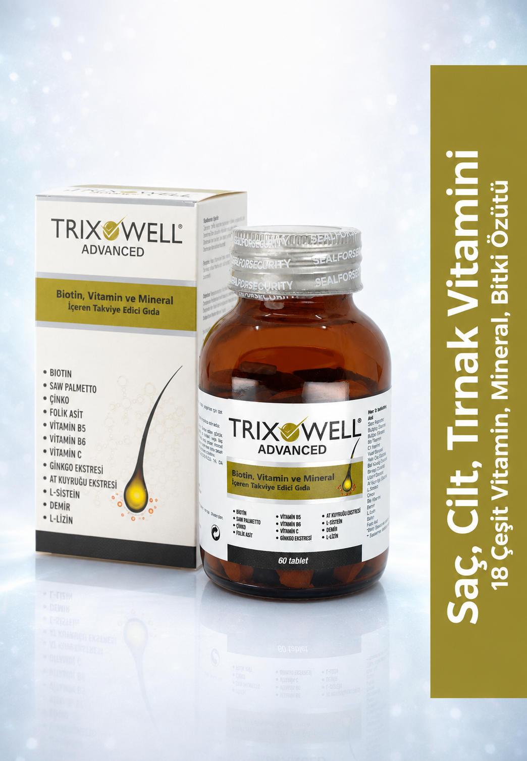 Trixowel Advanced Biotin Vitamin Mineral İçeren Saç Oluşumunu Destekleyen Besleyici Tablet